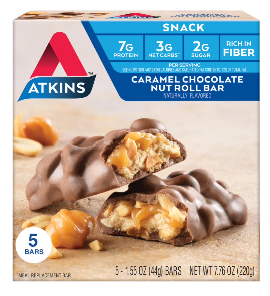 Atkins Protein Snack Bar Caramel Chocolate Nut Roll 5 pc