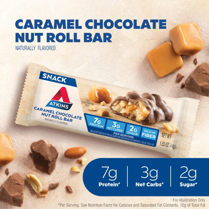 Atkins Protein Snack Bar Caramel Chocolate Nut Roll 5 pc