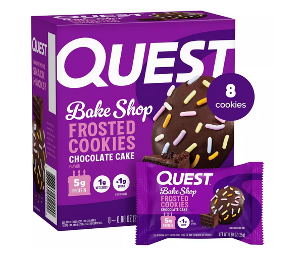 Quest Nutrition Bake Shop Frosted Cookie Snack Chocolate Cake Flavor 8 pack