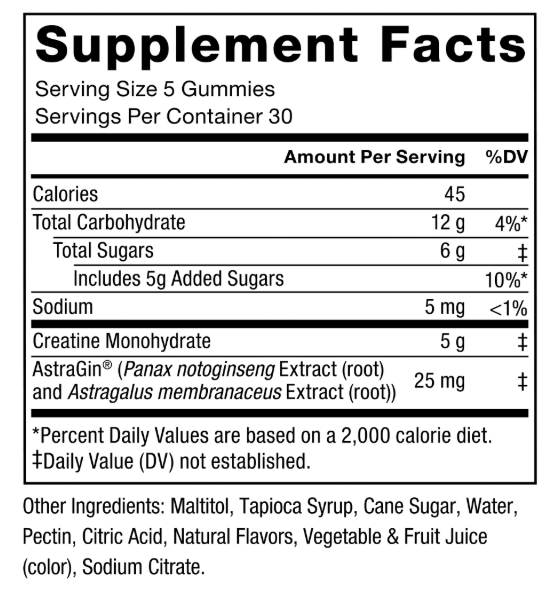 Force Factor Creatine Monohydrate Assorted Fruit Flavors Gummies 5g gummy 150 gummies