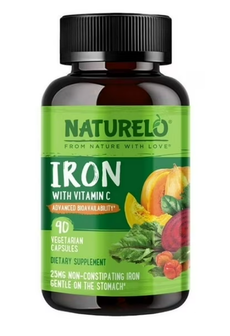NATURELO Vegan Iron Supplement with Vitamin C 90 count