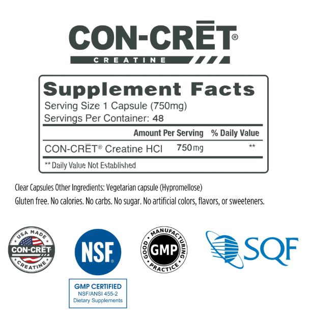 CON-CRET Creatine HCl Capsules 48 count patented