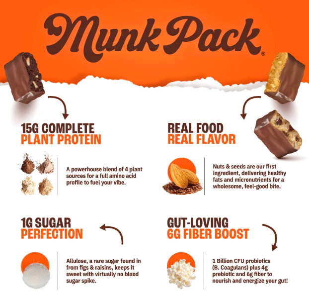 MUNK PACK Probiotic Protein Bars Peanut Butter Chocolate 4 count