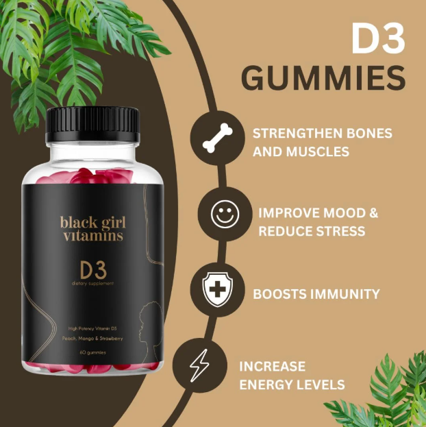 Black Girl Vitamins store Vitamin D3 Gummies for Energy Bone Support 2000IU (50mcg) Per Serving Vitamin D gummies 60 count