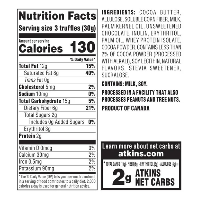 Atkins Endulge Treats Milk Chocolate Truffles 12 Count 4 pack