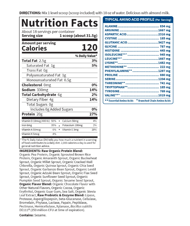 Garden of Life Organic Plant-Based Protein Powder 31.5g serving 567g