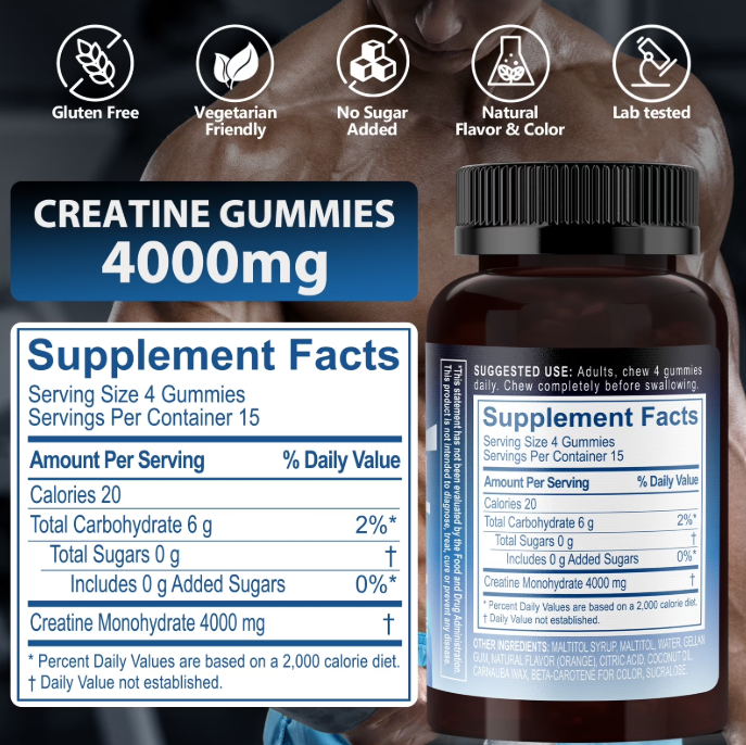 Biobor Creatine Monohydrate Gummies 4g Orange Flavor 60 count