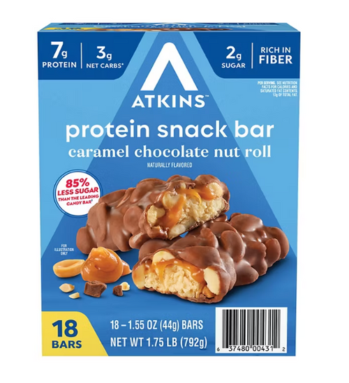 Atkins Caramel Chocolate Nut Roll Protein Snack Bars 18 count