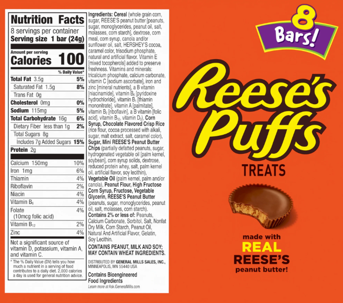REESE'S Puffs Cereal Treat Bars 8 count